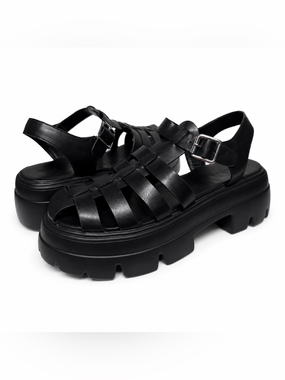 Coutgo Women’s Size 9 Black Chunky Platform Fisherman Sandals Y2K Lug Sole